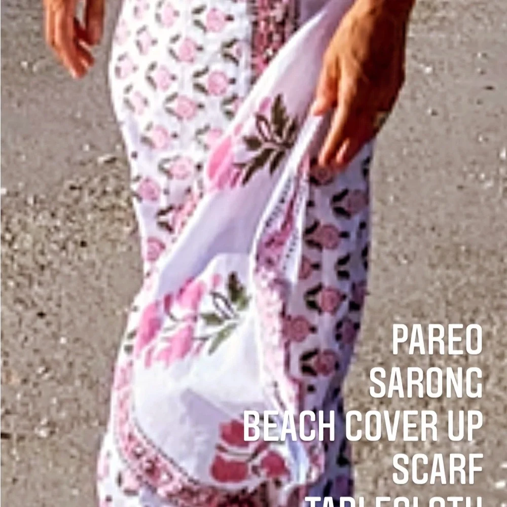 NWT Blockprinted 100% Cotton Pareo Sarong - Picture 5 of 5